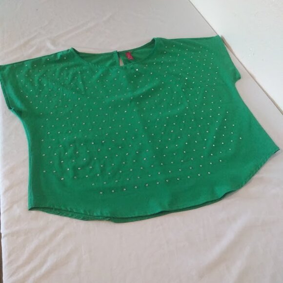 Lia women's XL green rhinestone short sleeve top - Picture 7 of 16